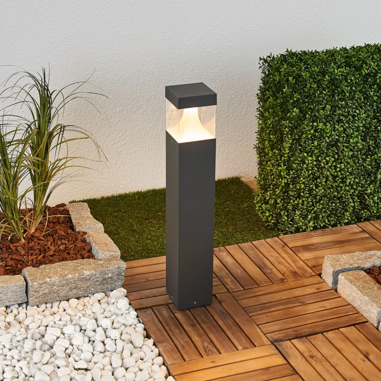 Bolardo luminoso LED Lucande Egon, altura 65 cm, gris grafito, IP54