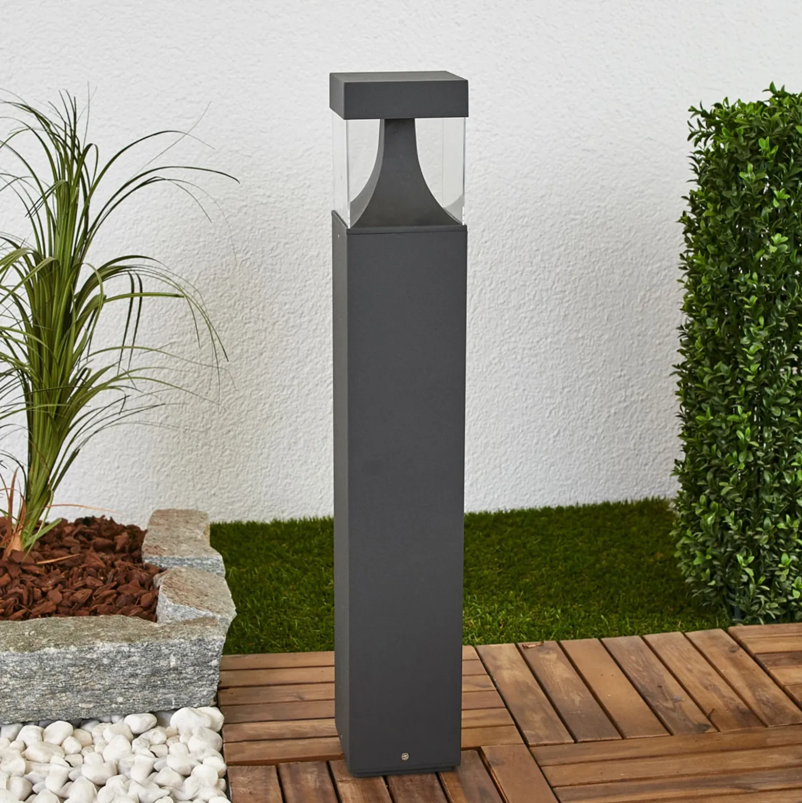 Bolardo luminoso LED Lucande Egon, altura 65 cm, gris grafito, IP54