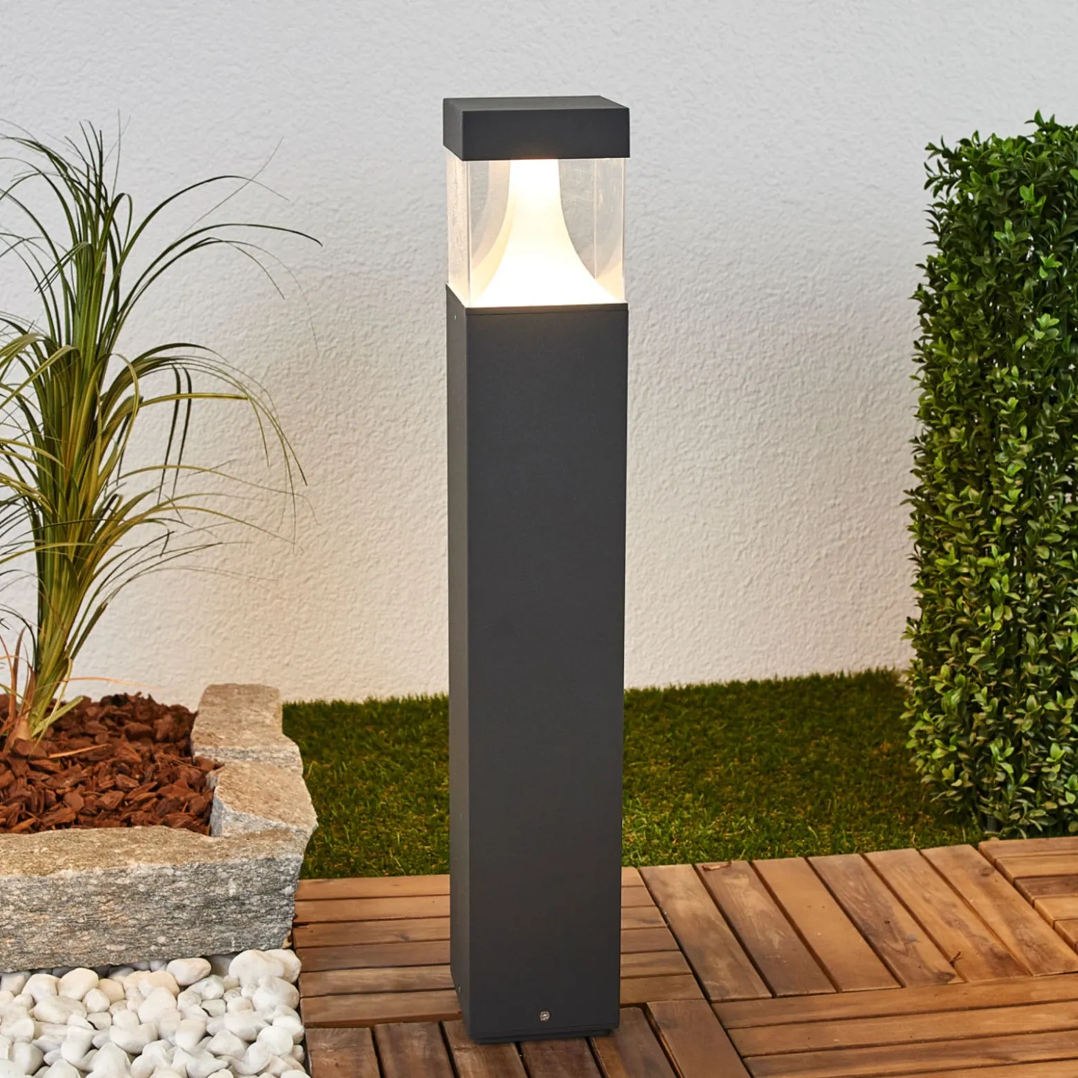 Bolardo luminoso LED Lucande Egon, altura 65 cm, gris grafito, IP54