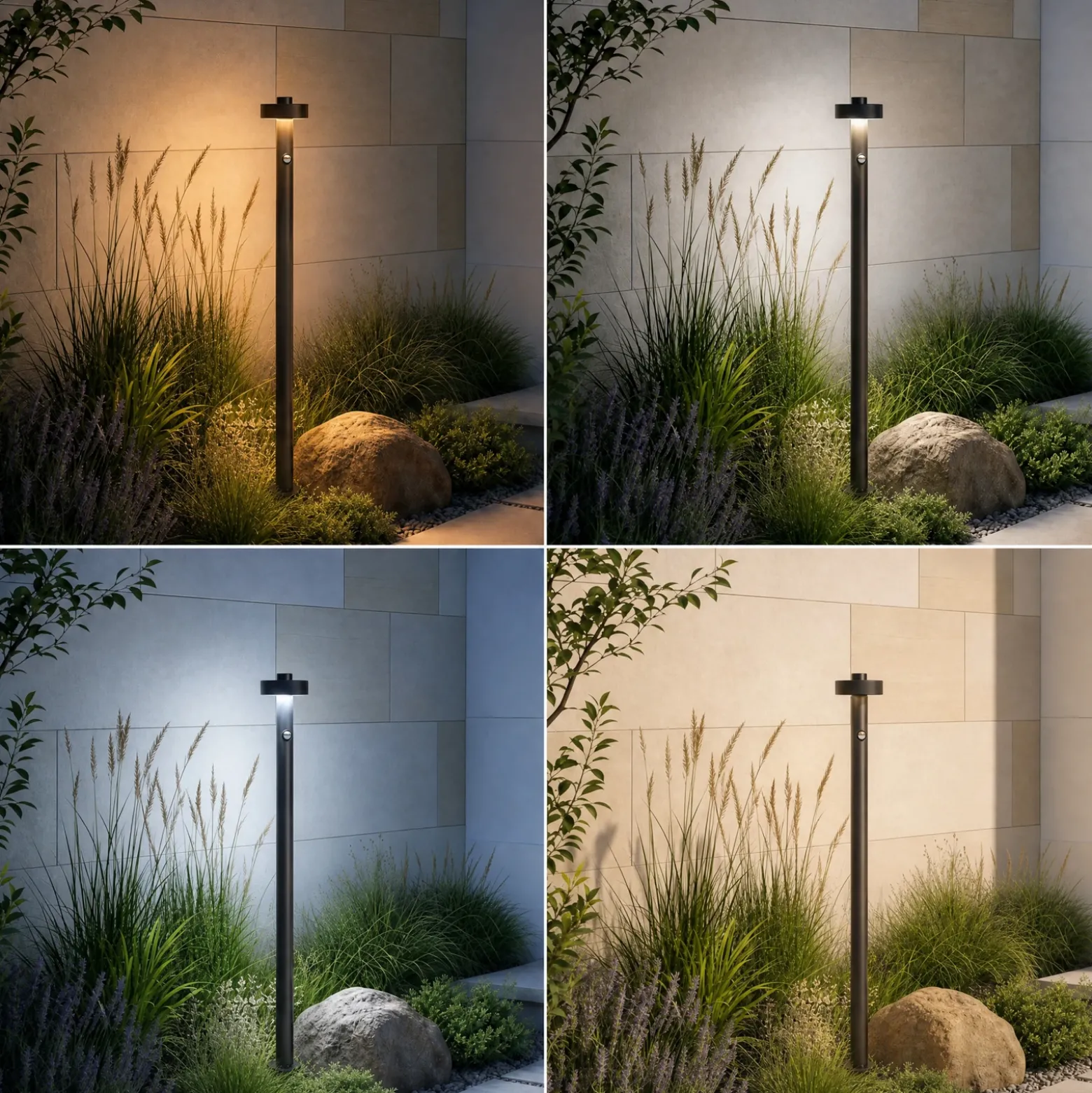 Bolardo luminoso LED Lucande Nirella, 100 cm, negro, CCT, con sensor
