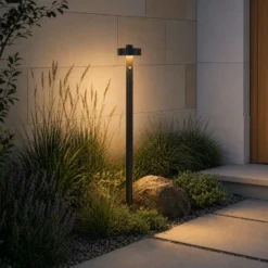 Bolardo luminoso LED Lucande Nirella, 100 cm, negro, CCT, con sensor