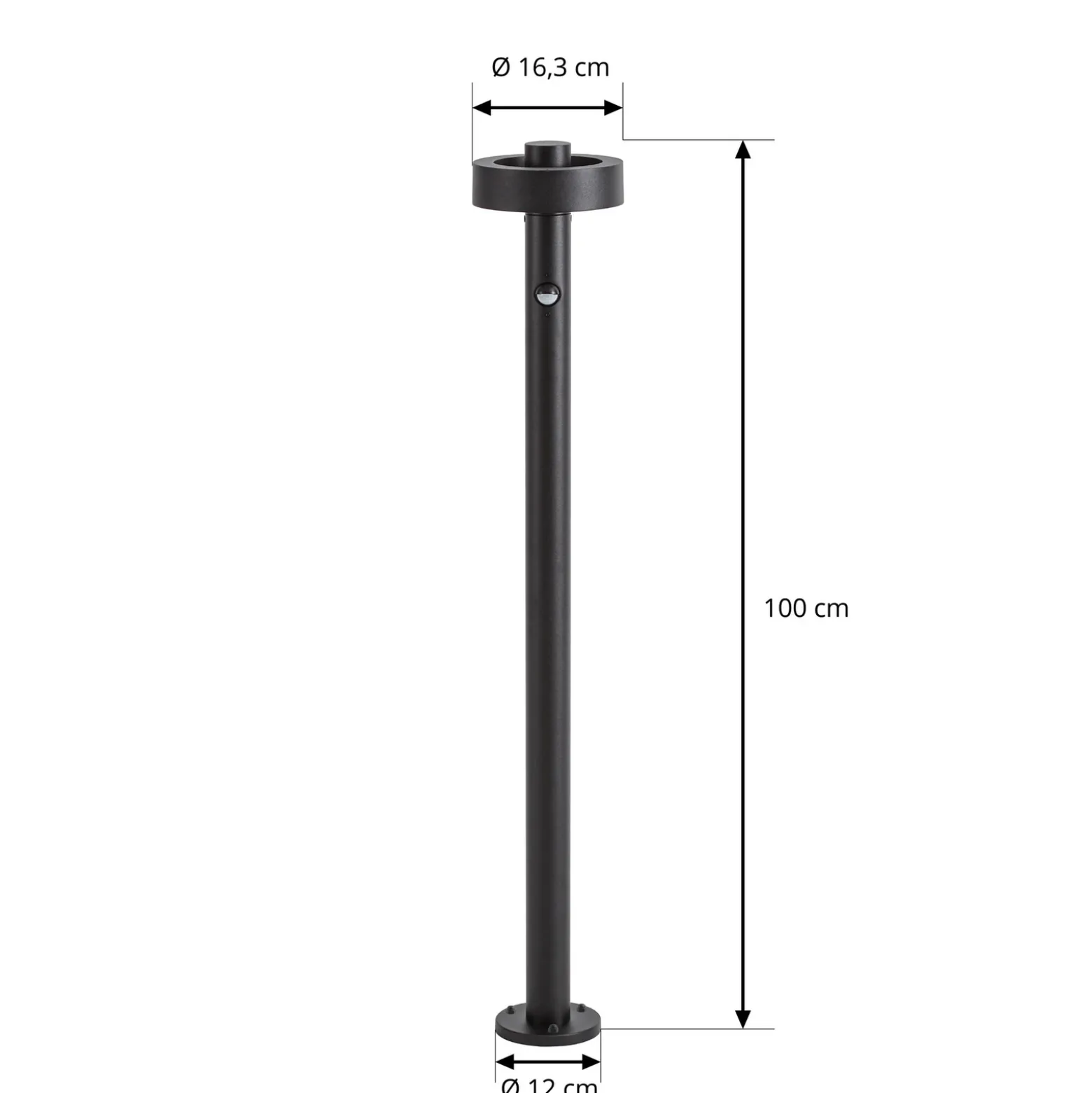 Bolardo luminoso LED Lucande Nirella, 100 cm, negro, CCT, con sensor