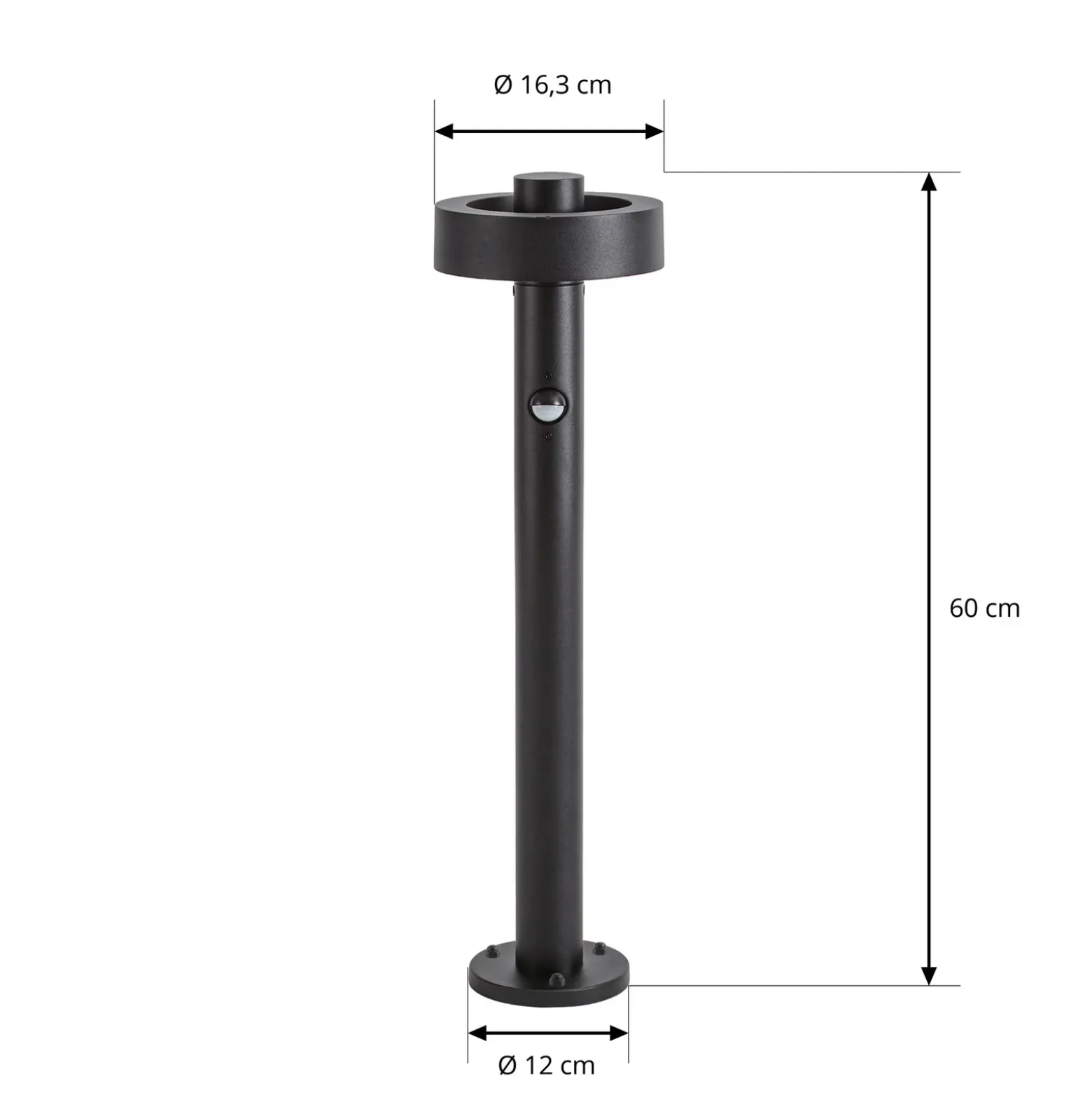 Bolardo luminoso LED Lucande Nirella, 60 cm, negro, CCT, con sensor