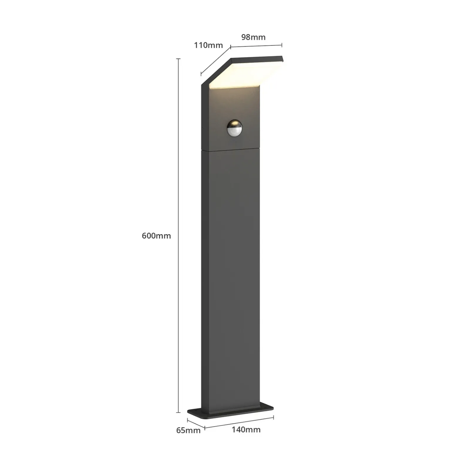 Bolardo luminoso LED Lucande Nevio, con sensor, 60 cm, antracita