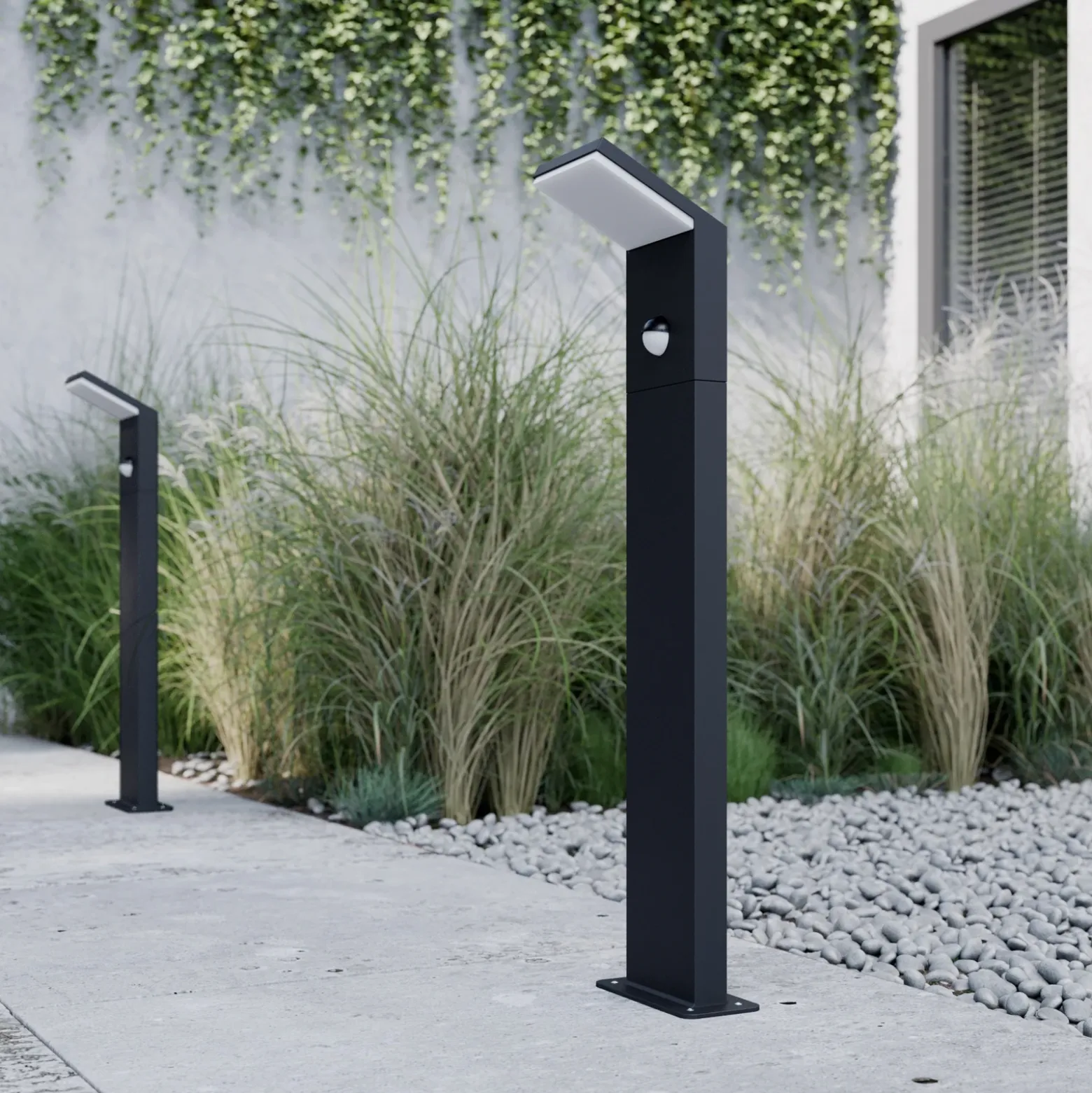 Bolardo luminoso LED Lucande Nevio, con sensor, 60 cm, antracita