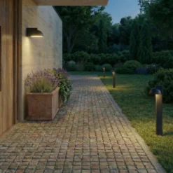 Bolardo luminoso LED Lucande Velira, negro, 77 cm, 1 luz, IP44