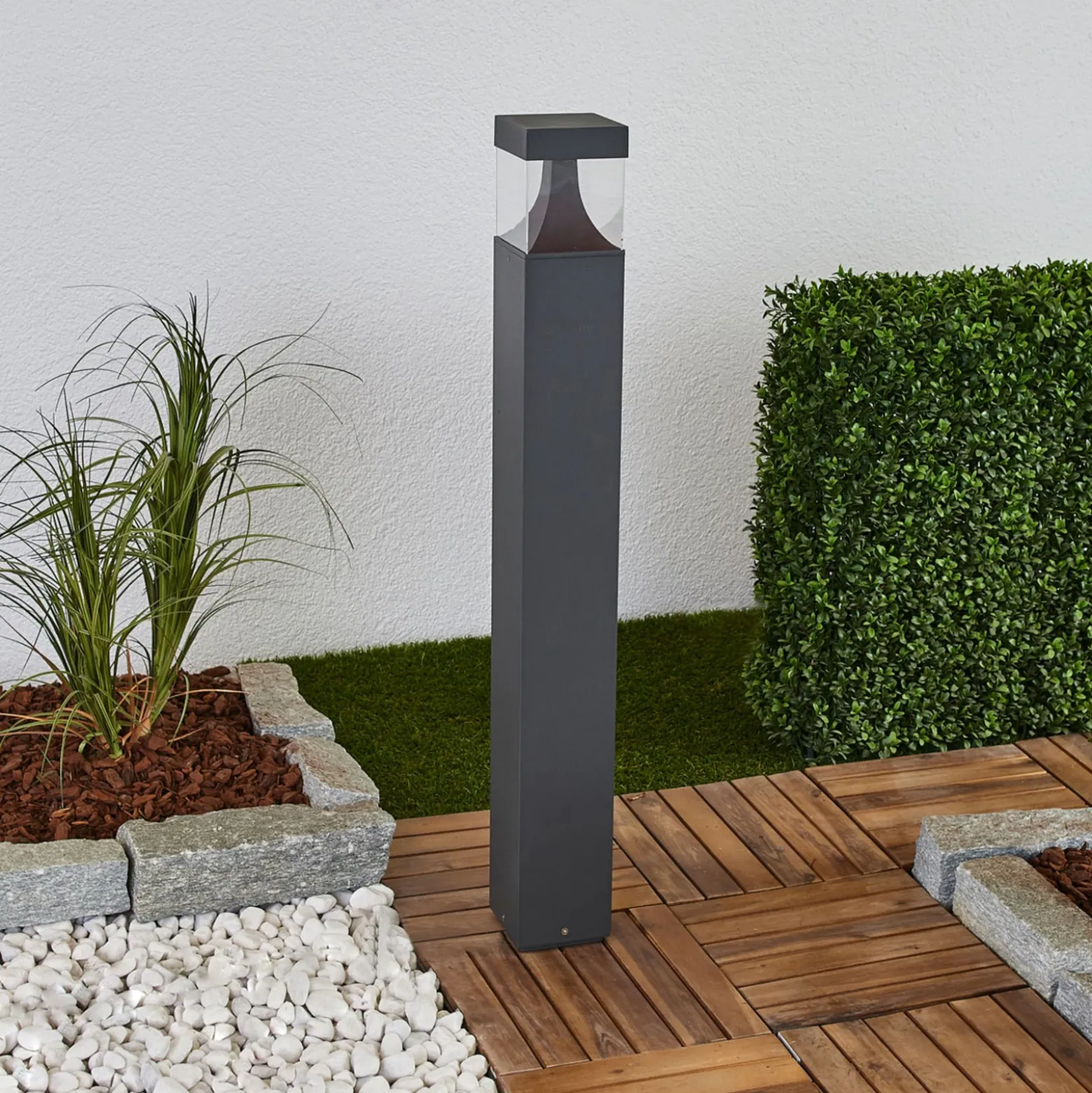 Bolardo luminoso LED Lucande Egon, altura 90 cm, gris grafito, IP54