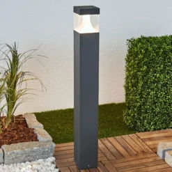 Bolardo luminoso LED Lucande Egon, altura 90 cm, gris grafito, IP54