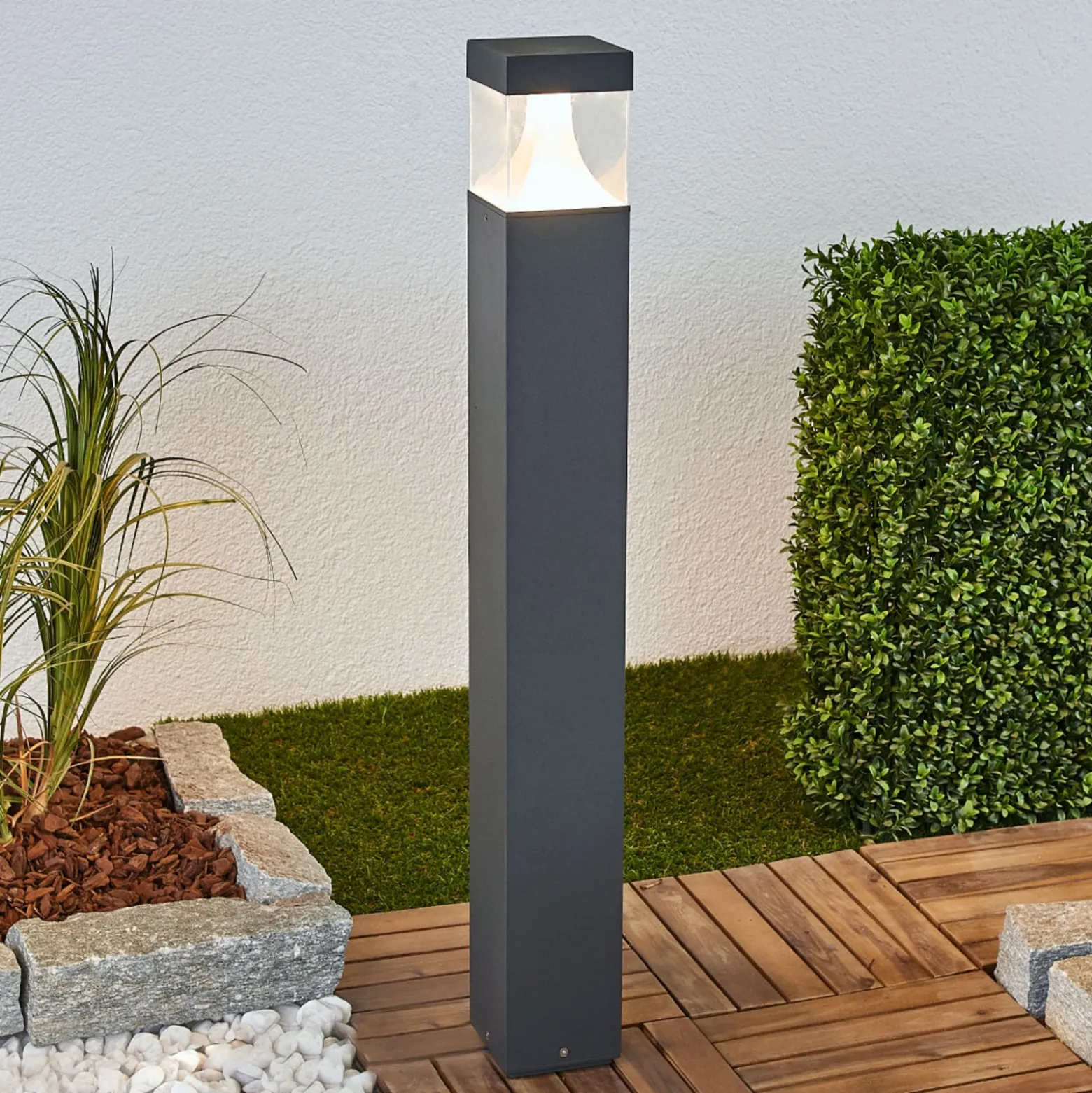 Bolardo luminoso LED Lucande Egon, altura 90 cm, gris grafito, IP54
