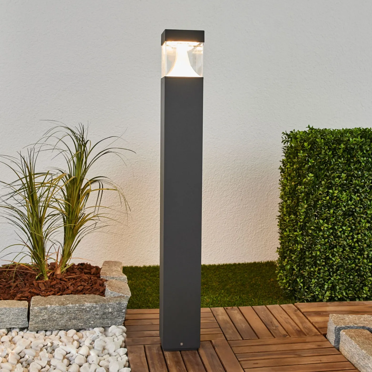 Bolardo luminoso LED Lucande Egon, altura 90 cm, gris grafito, IP54
