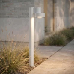 Bolardo luminoso LED Lucande Elune, gris claro, IP44, altura 77 cm
