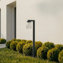 Bolardo luminoso LED Lucande Beelia, antracita, 90 cm, estriado