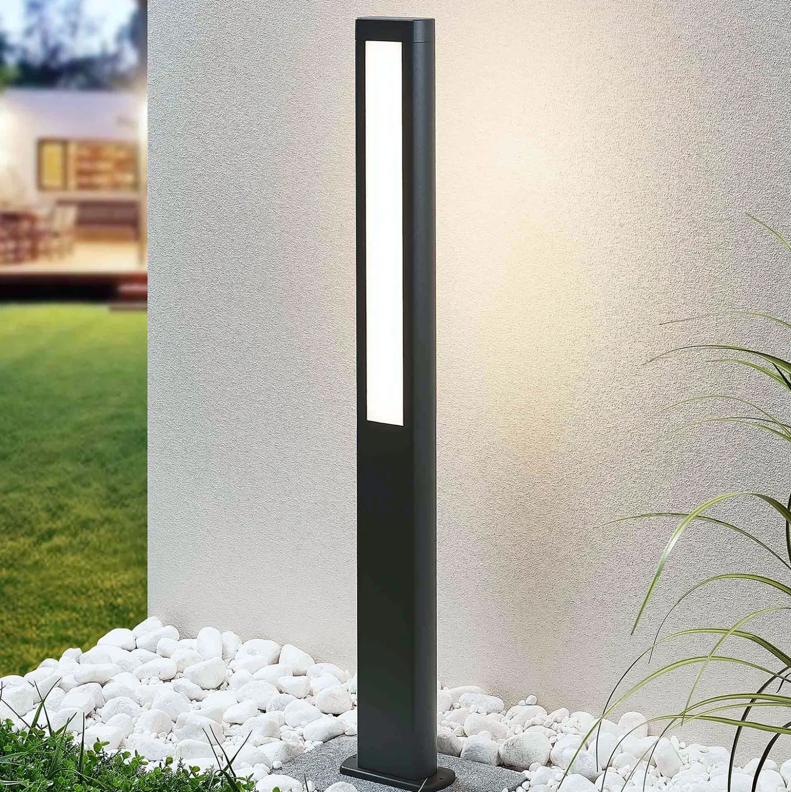 Bolardo luminoso LED Mhairi de Lucande, angular, antracita, 100 cm