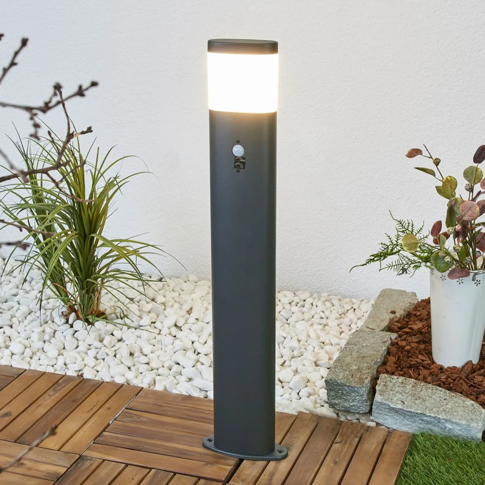 Bolardo luminoso LED Obri de Lindby, 80 cm, antracita, sensor