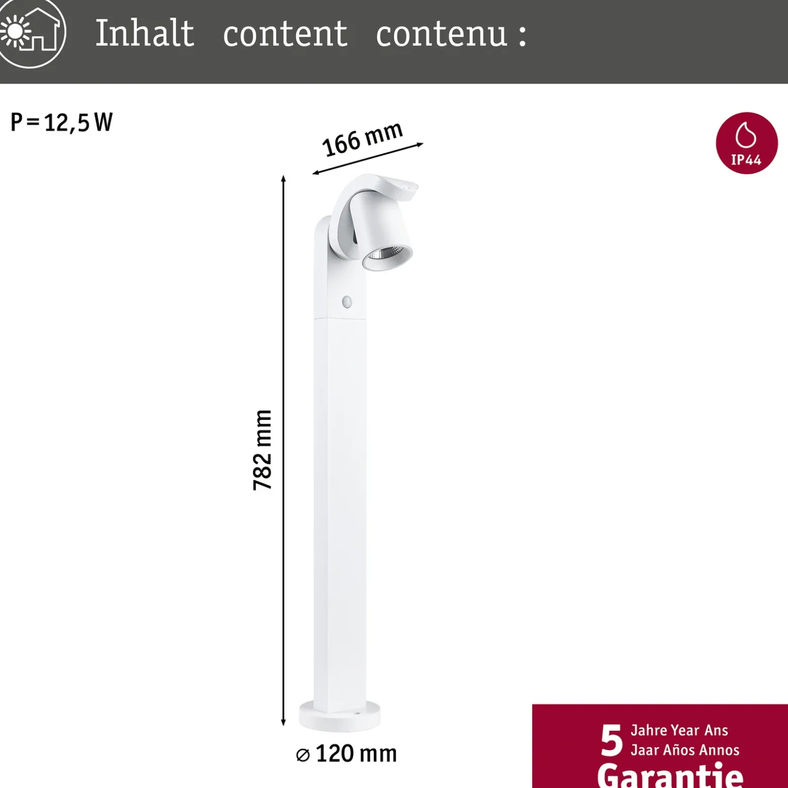 Bolardo luminoso LED Paulmann Cuff, aluminio, sensor, blanco
