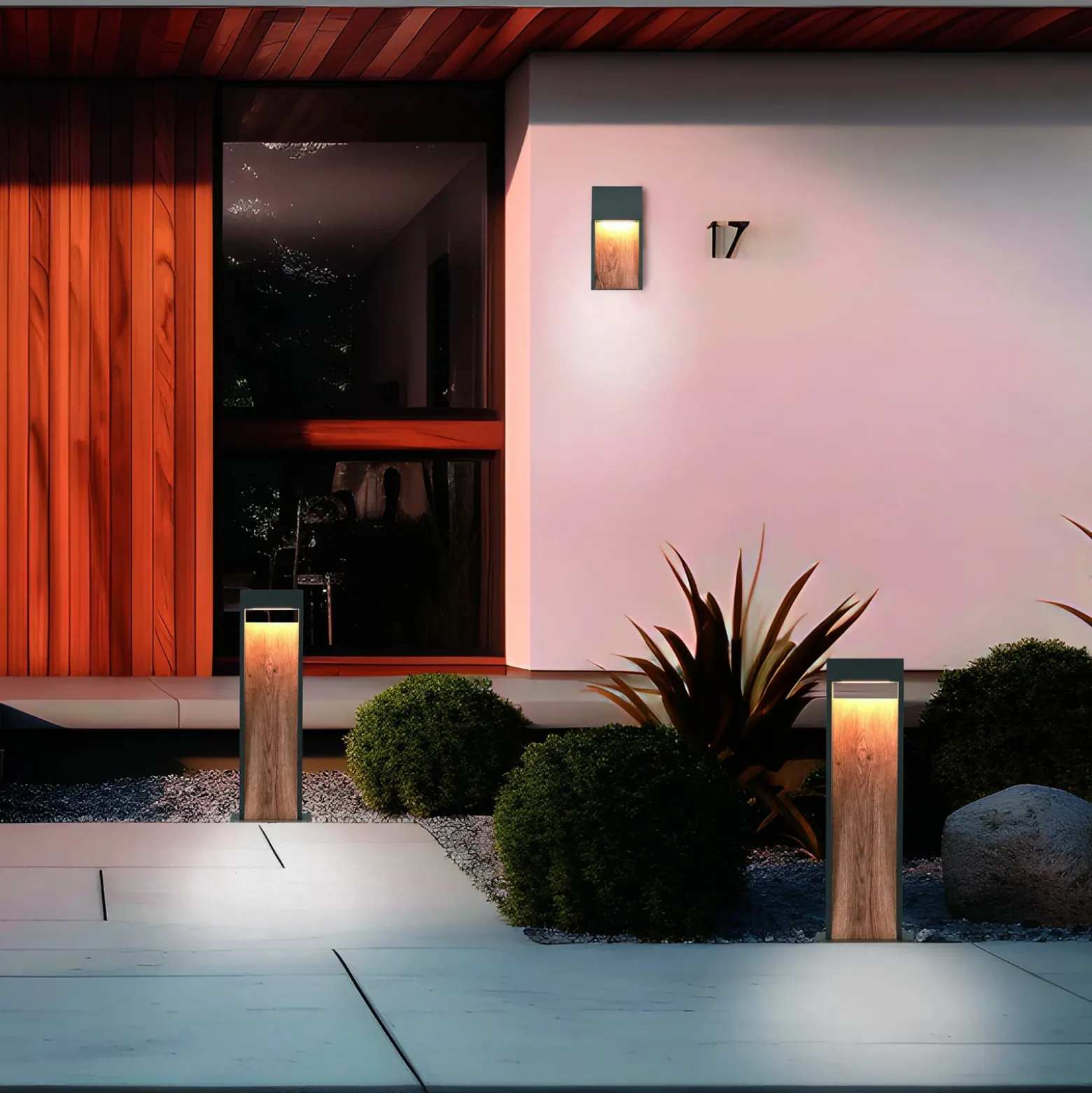 Bolardo luminoso LED SALMON, aspecto de madera, altura 60 cm, metal, IP44