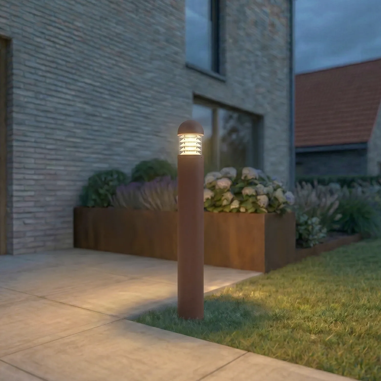 Bolardo luminoso LED Skagena de Lucande, marrón, altura 90 cm, IP54