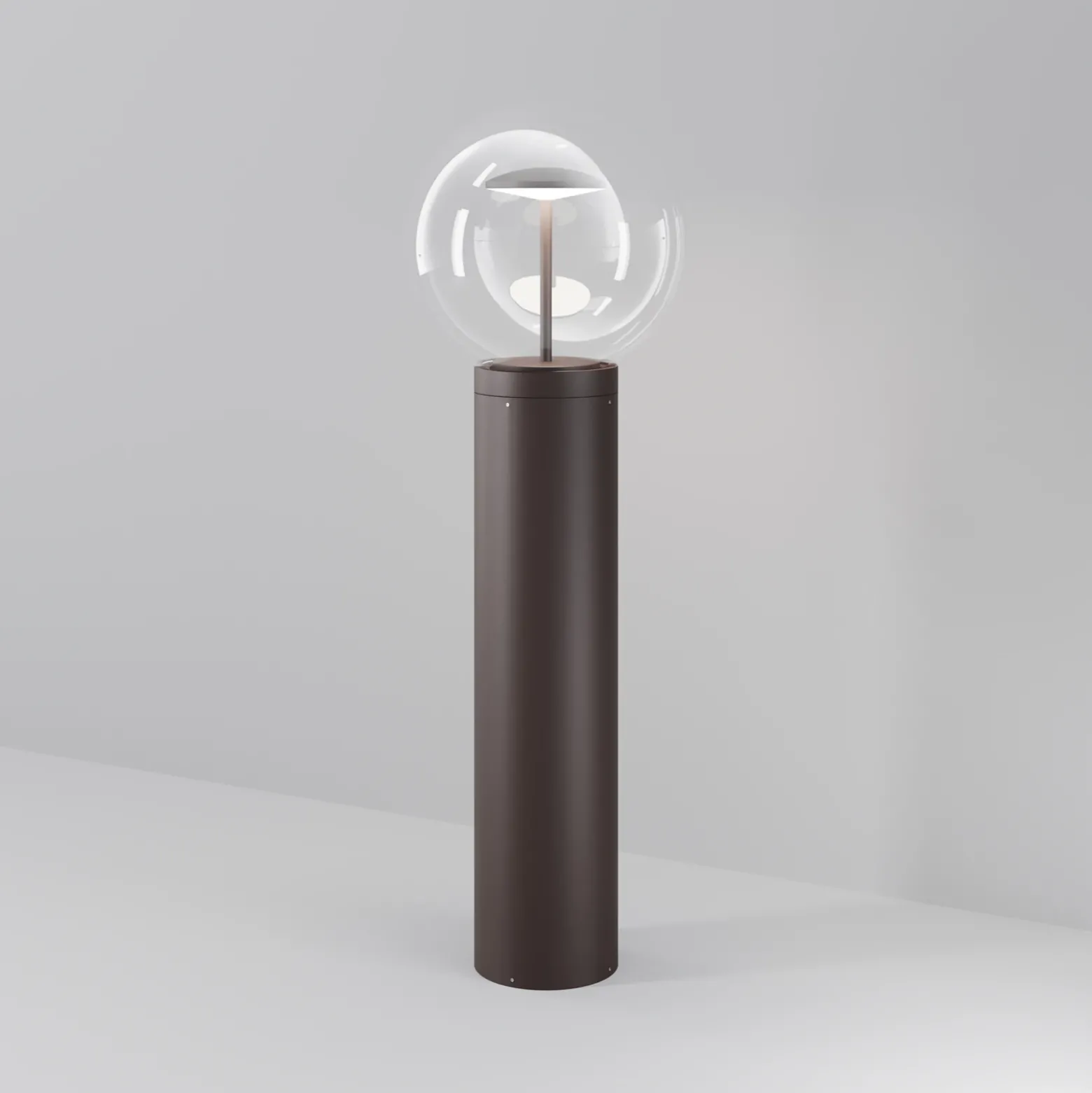 Bolardo luminoso LED Velora, marrón, altura 60 cm, metal/vidrio, IP65