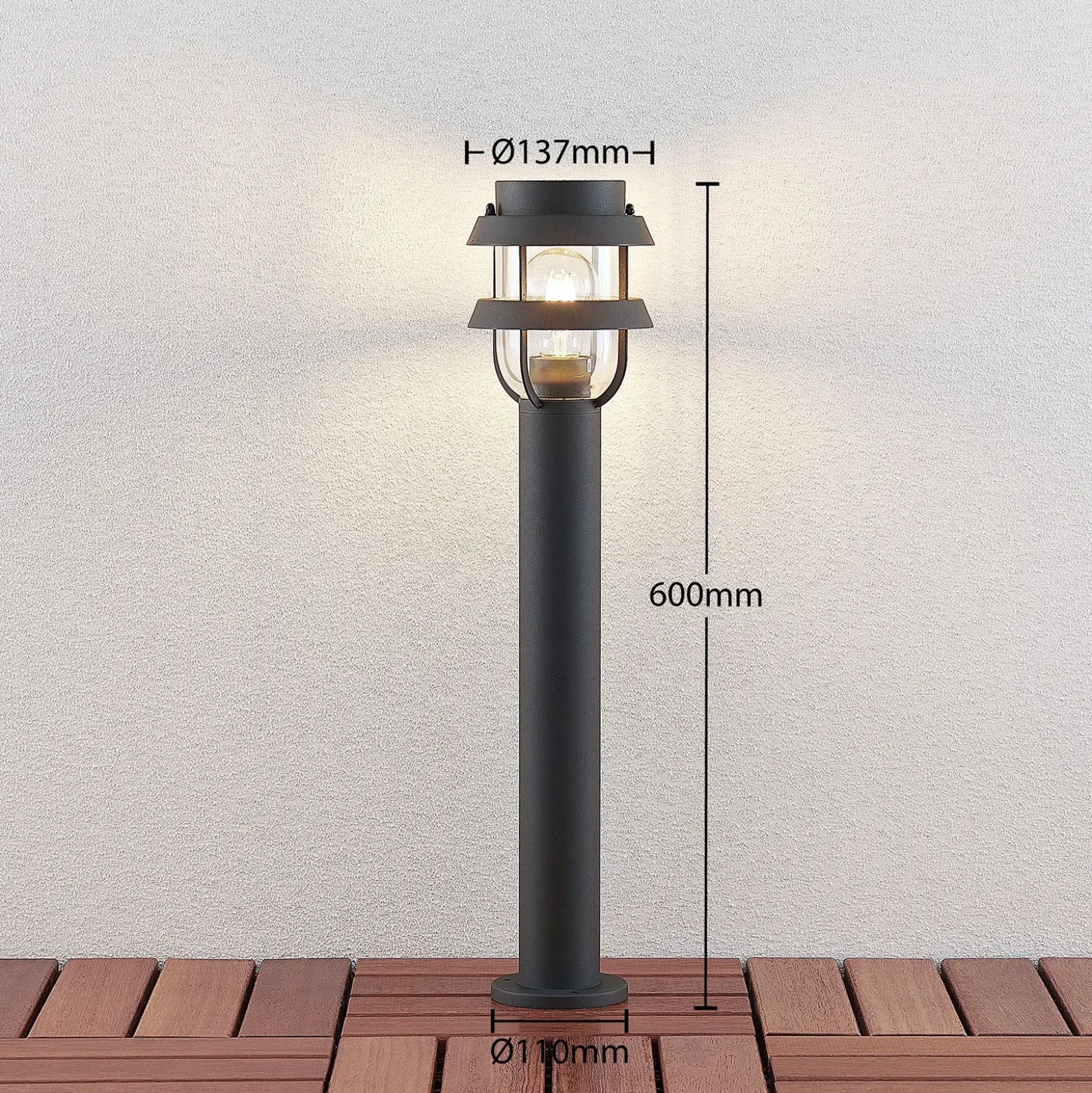 Bolardo luminoso Lindby «Alvaro», antracita, 60 cm, IP44, E27