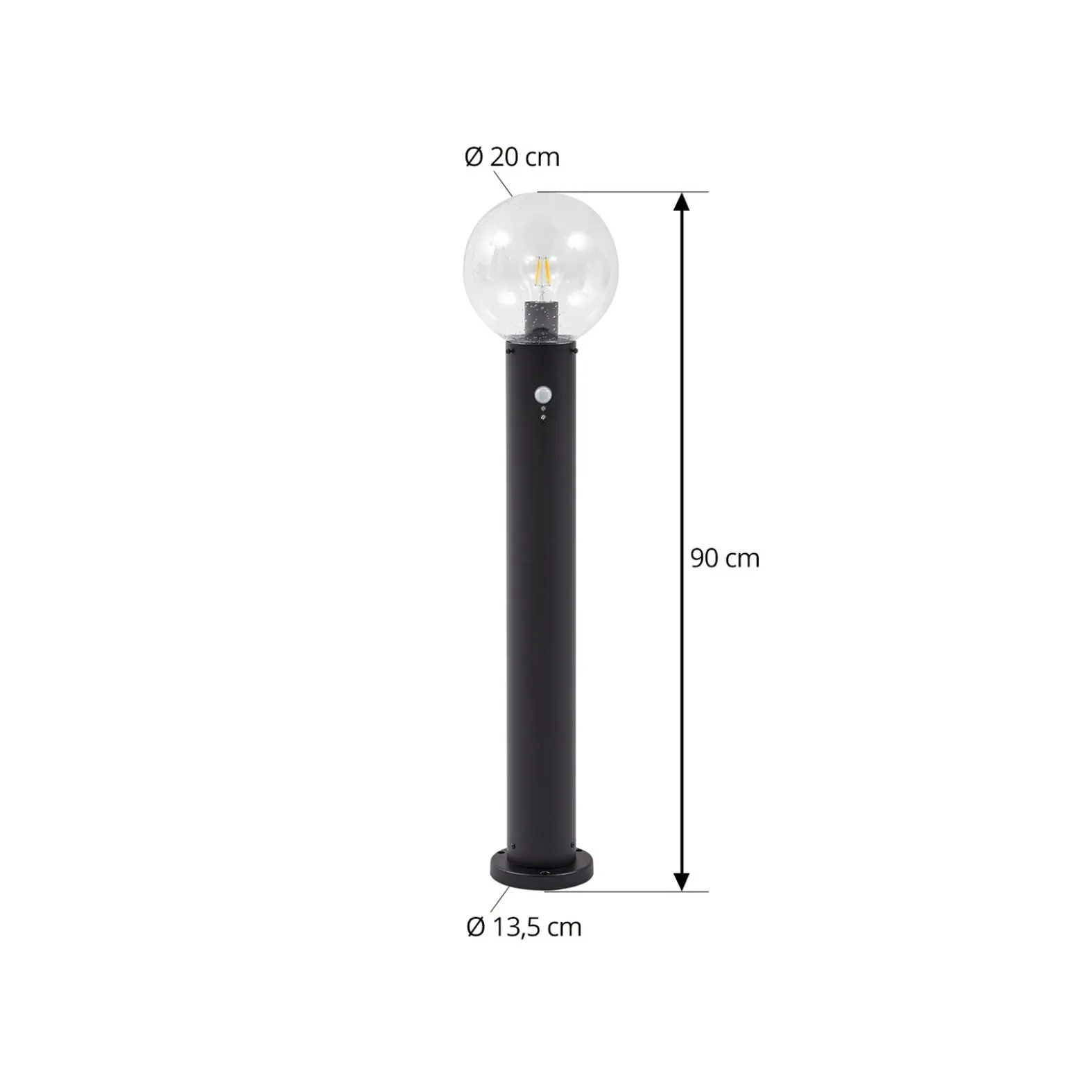 Bolardo luminoso Lindby Dangan, transparente, 90 cm, cristal, sensor
