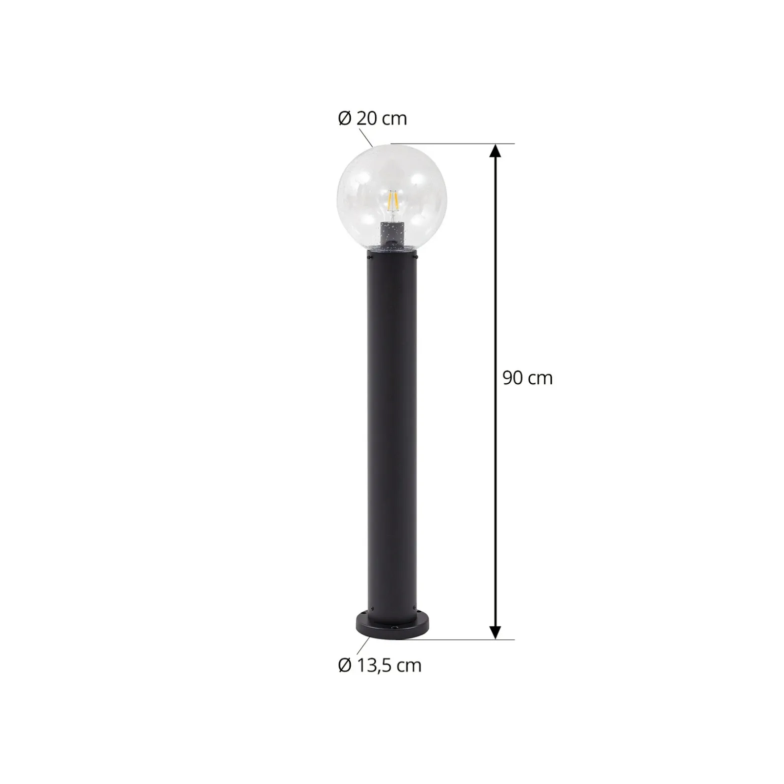 Bolardo luminoso Lindby Dangan, negro/transparente, altura 90 cm, cristal