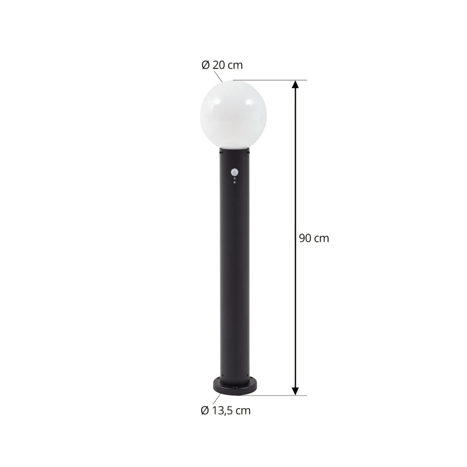 Bolardo luminoso Lindby Dangan, negro/blanco, 90 cm, cristal, sensor