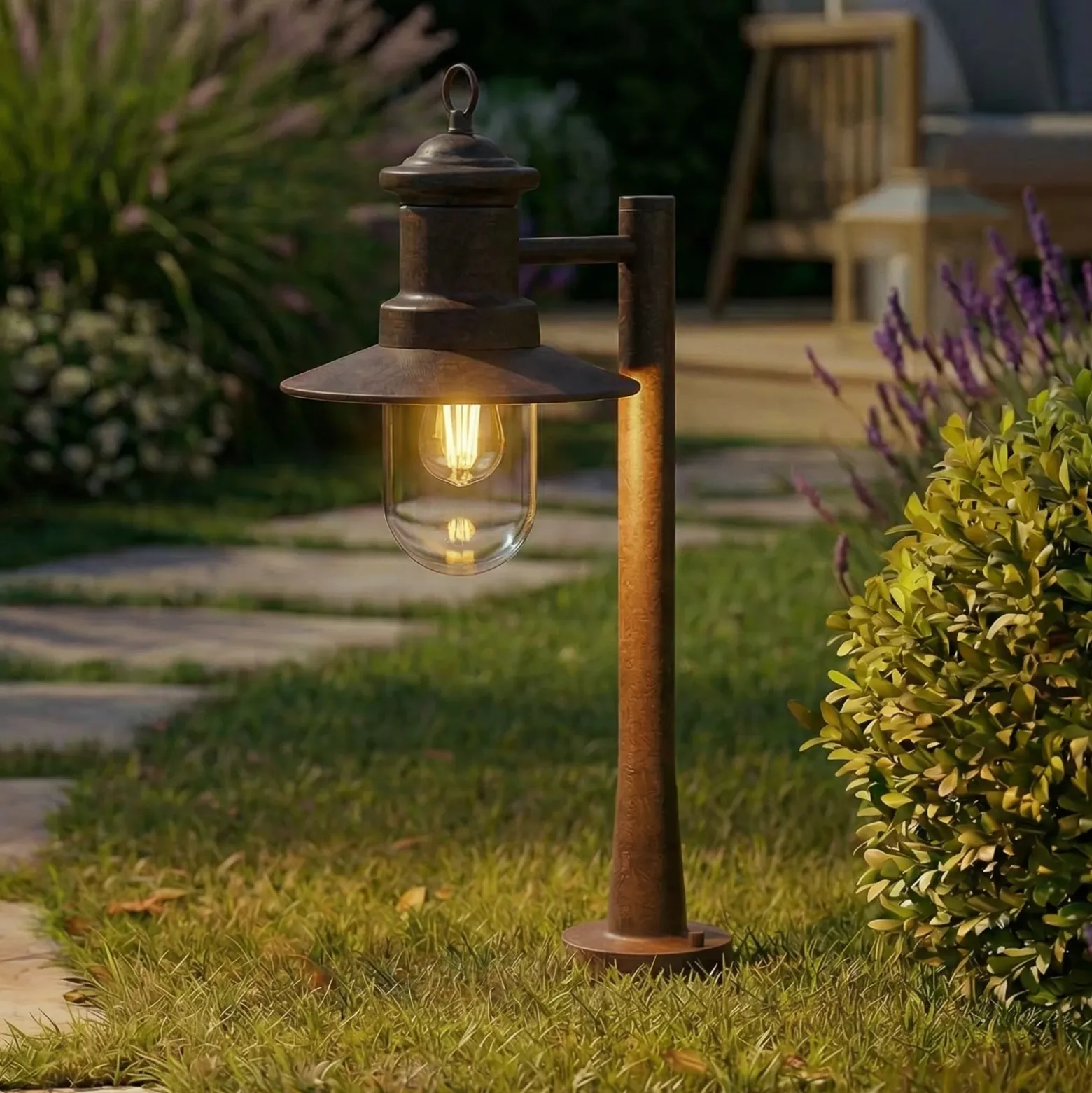 Bolardo luminoso Lindby Eloretta, óxido, 60 cm, acero, IP44, E27