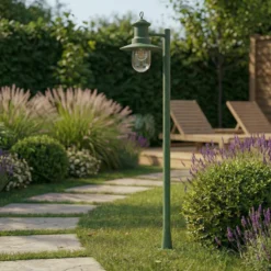 Bolardo luminoso Lindby Eloretta, verde, 110 cm, acero, IP44, E27