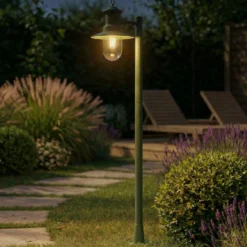 Bolardo luminoso Lindby Eloretta, verde, 110 cm, acero, IP44, E27