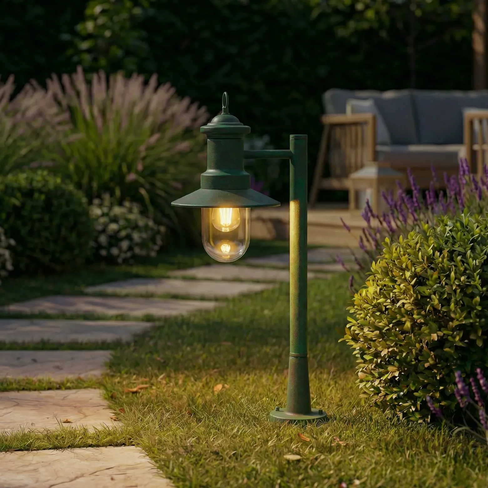 Bolardo luminoso Lindby Eloretta, verde, 60 cm, acero, IP44, E27