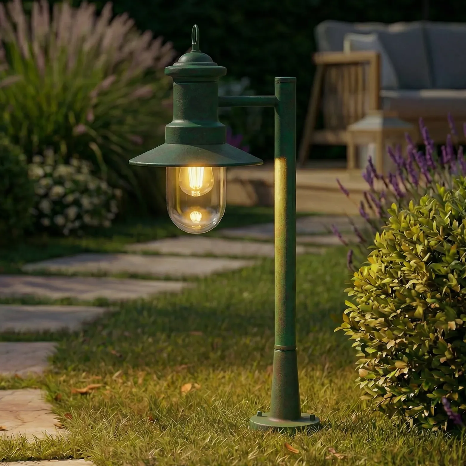 Bolardo luminoso Lindby Eloretta, verde, 60 cm, acero, IP44, E27