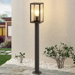 Bolardo luminoso Lindby Filimon, 80 cm, antracita, IP44, E27