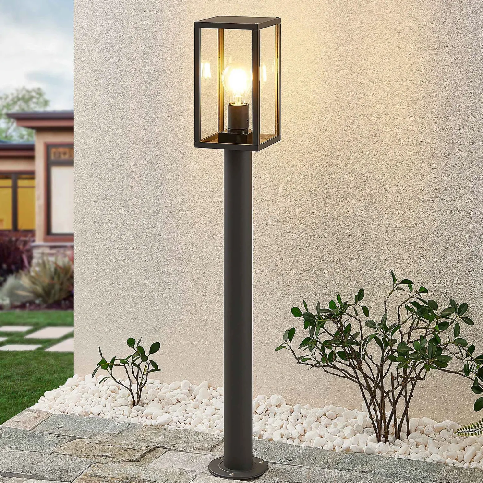 Bolardo luminoso Lindby Filimon, 80 cm, antracita, IP44, E27