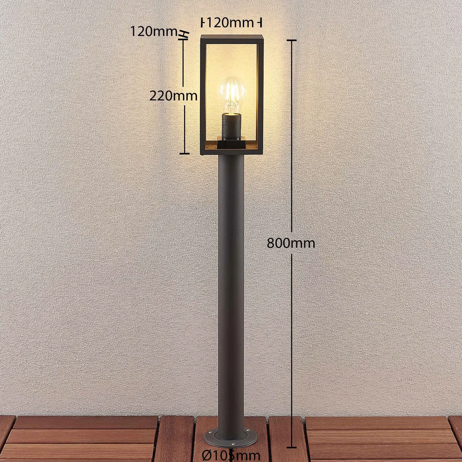 Bolardo luminoso Lindby Filimon, 80 cm, antracita, IP44, E27