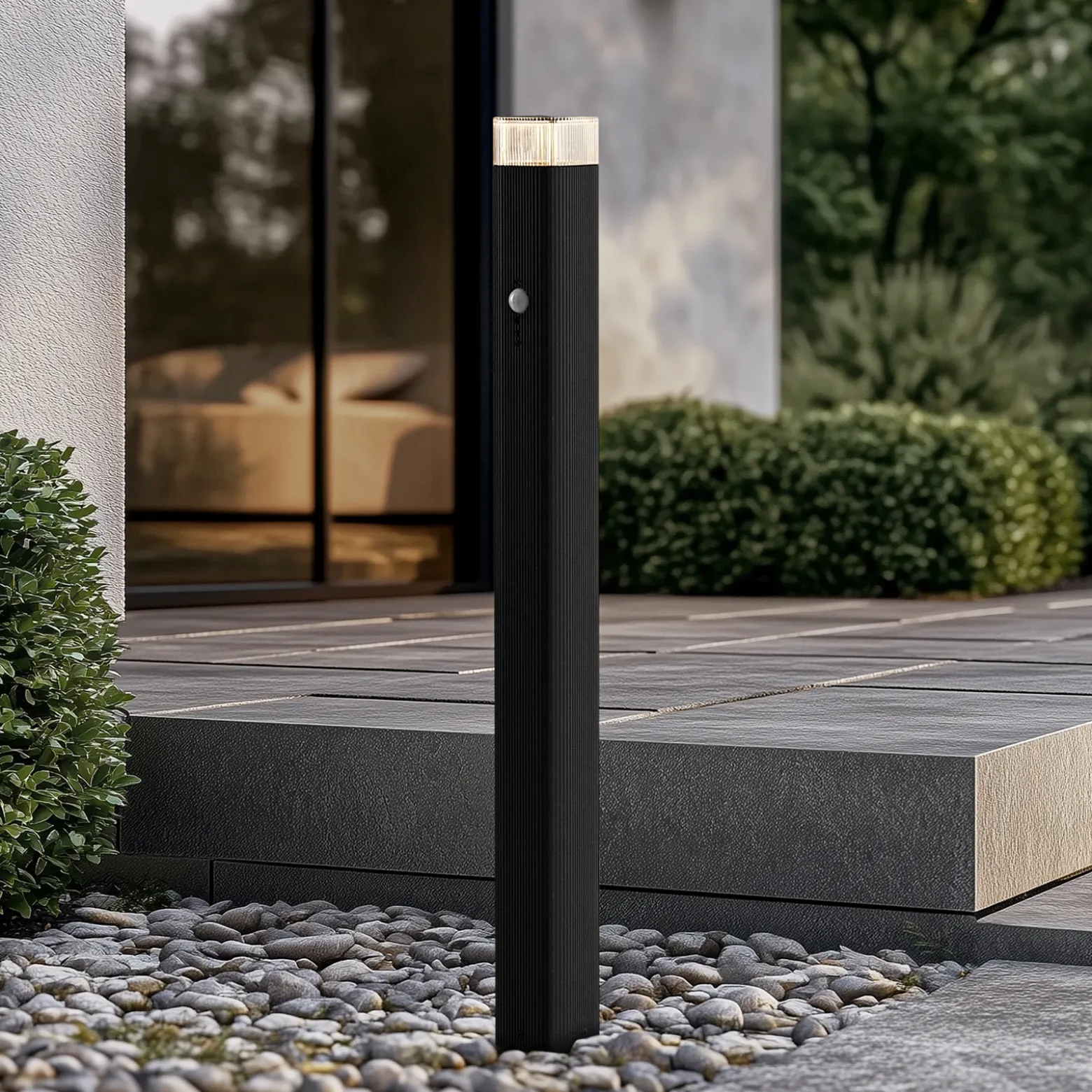 Bolardo luminoso Lindby Halvar, 80 cm, negro, IP65, GU10, sensor