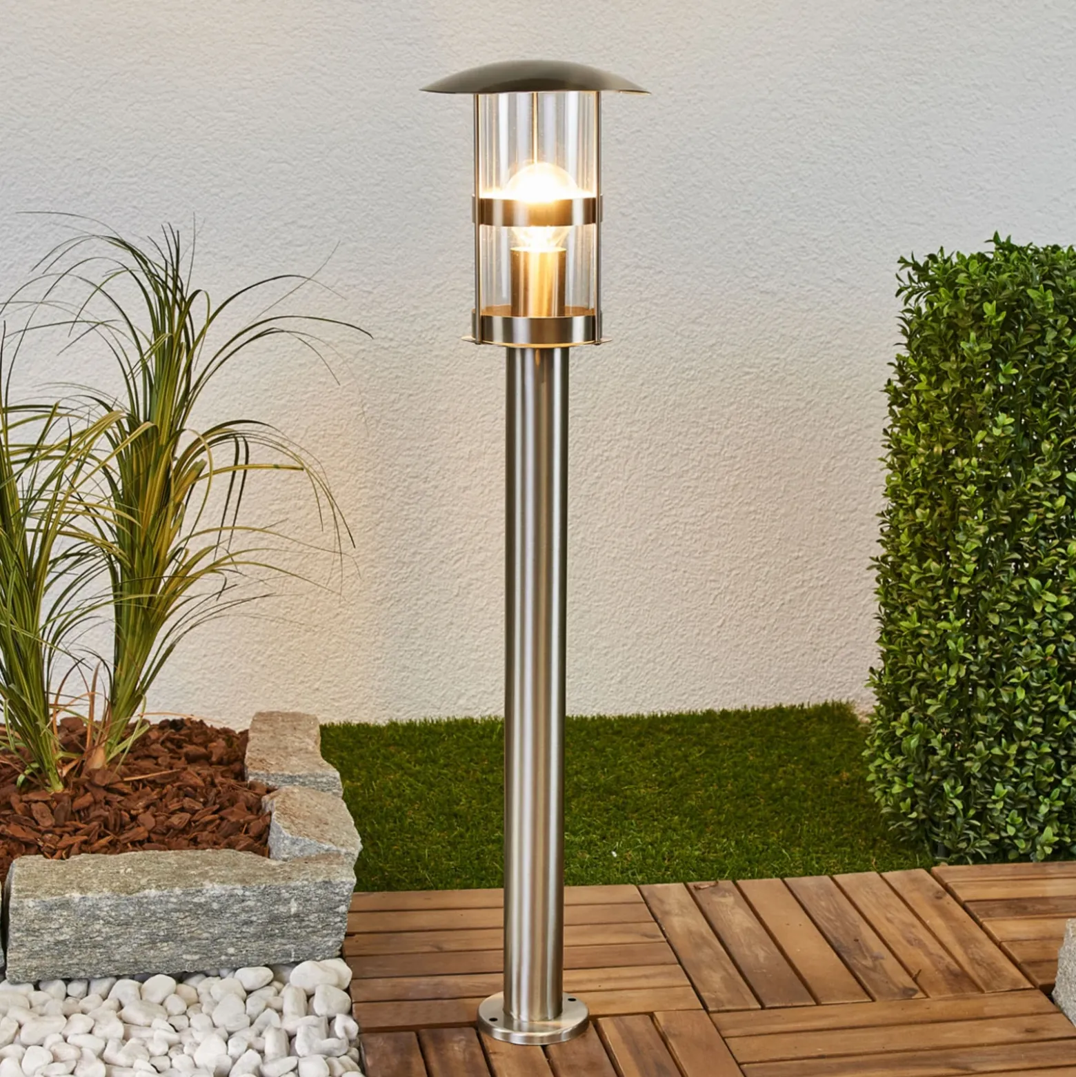 Bolardo luminoso Lindby Noemi, gris, acero inoxidable, 80 cm, IP44