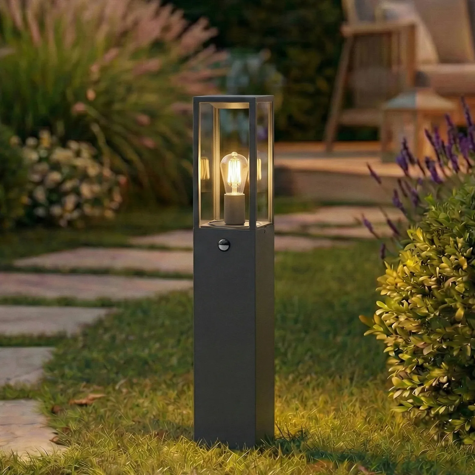 Bolardo luminoso Lindby Peldar, antracita/transparente, 80 cm, sensor