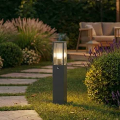Bolardo luminoso Lindby Peldar, antracita/estriada, 80 cm, sensor