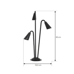 Bolardo luminoso Lindby Sorvete, negro, metal, 3 luces, 83 cm