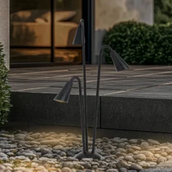 Bolardo luminoso Lindby Sorvete, negro, metal, 3 luces, 83 cm