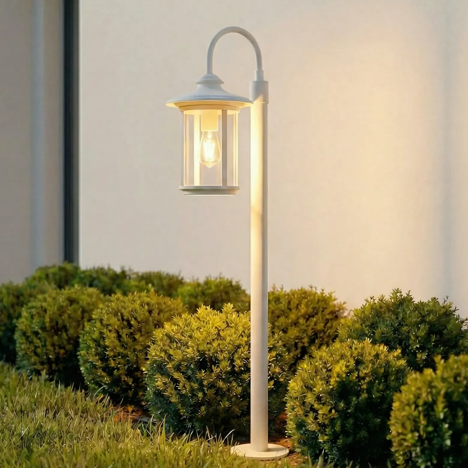 Bolardo luminoso Lindby Zayn, blanco, cristal, altura 109 cm, IP65