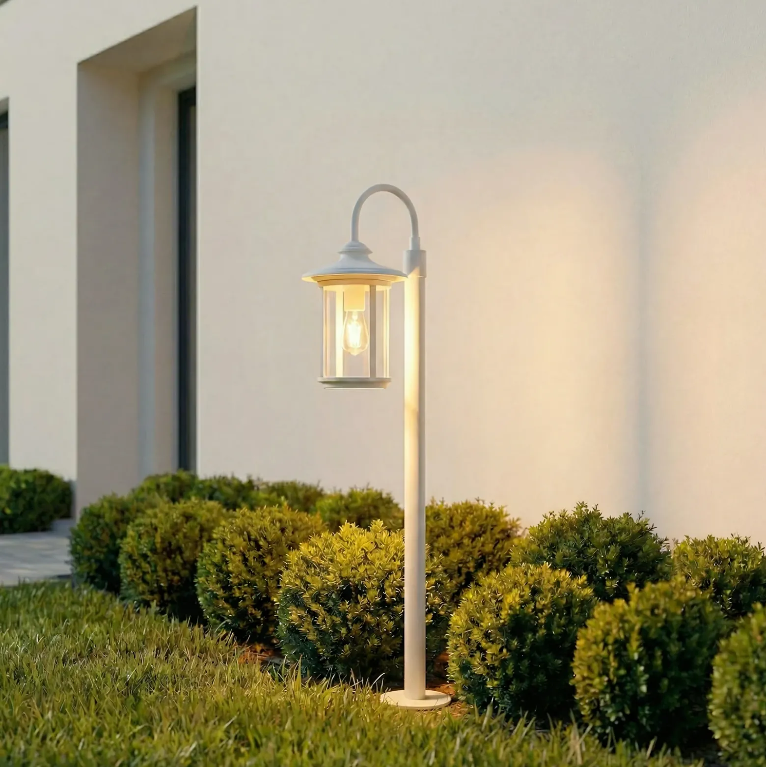 Bolardo luminoso Lindby Zayn, blanco, cristal, altura 109 cm, IP65