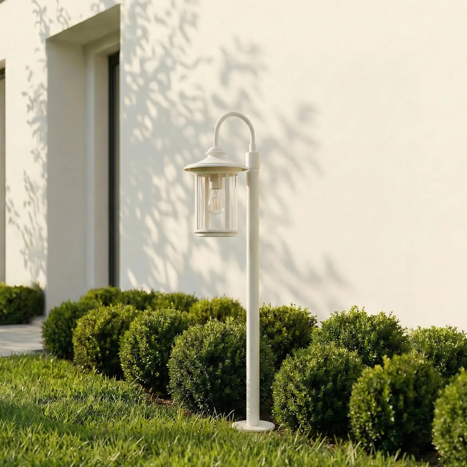 Bolardo luminoso Lindby Zayn, blanco, cristal, altura 109 cm, IP65