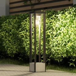 Bolardo luminoso Lucande Kalisa, E27, IP44, 70 cm, gris, metal