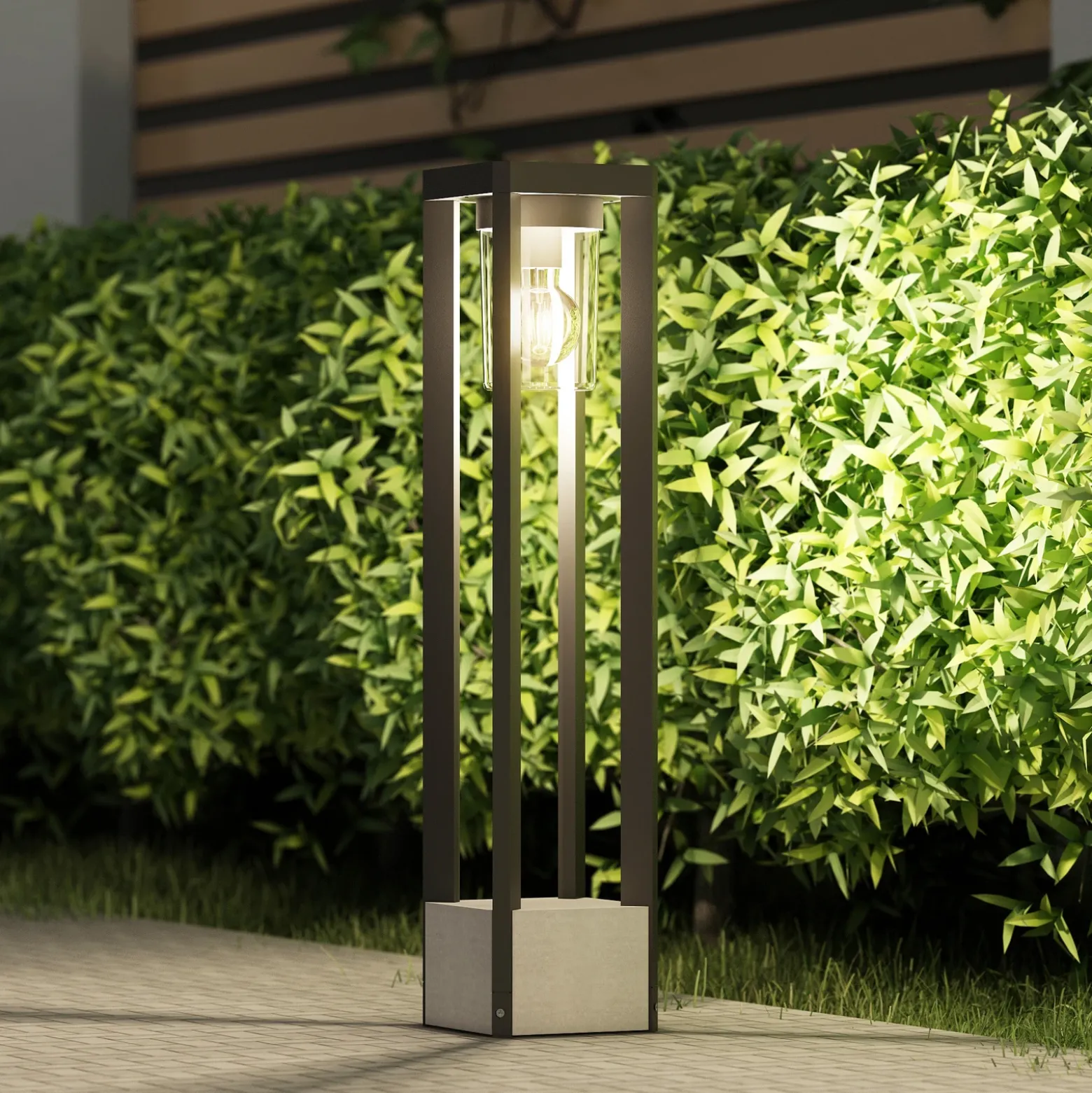 Bolardo luminoso Lucande Kalisa, E27, IP44, 70 cm, gris, metal