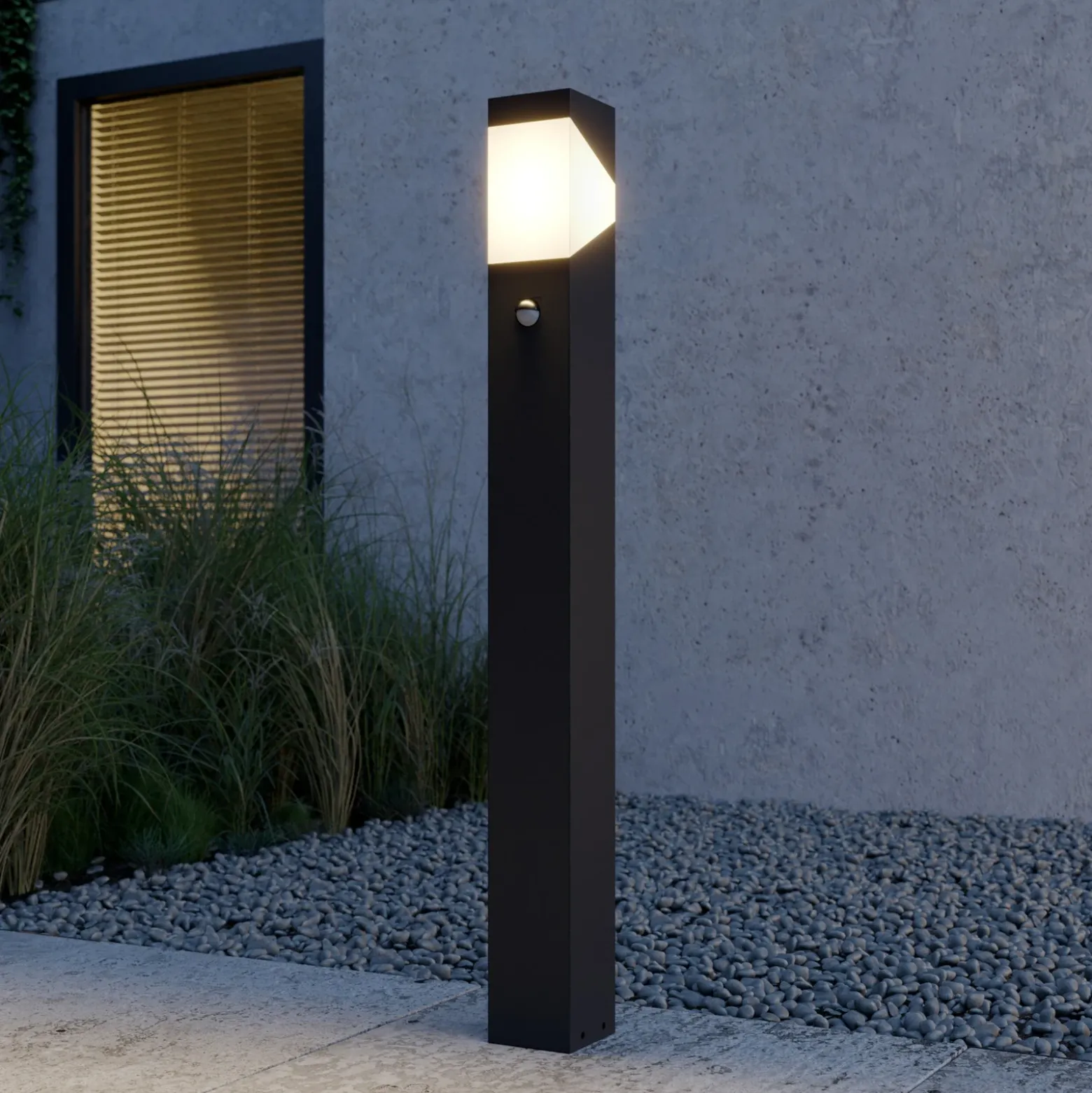 Bolardo luminoso Lucande Kiran, 100 cm, con sensor, gris, IP44, E27