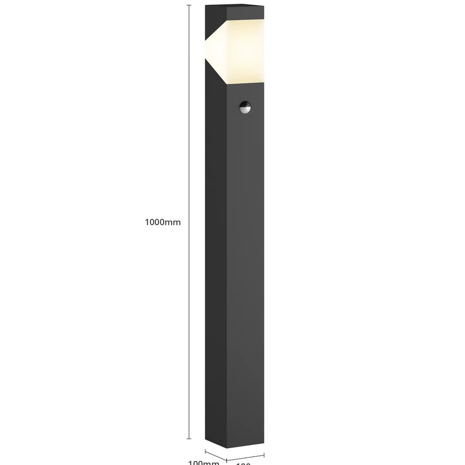 Bolardo luminoso Lucande Kiran, 100 cm, con sensor, gris, IP44, E27