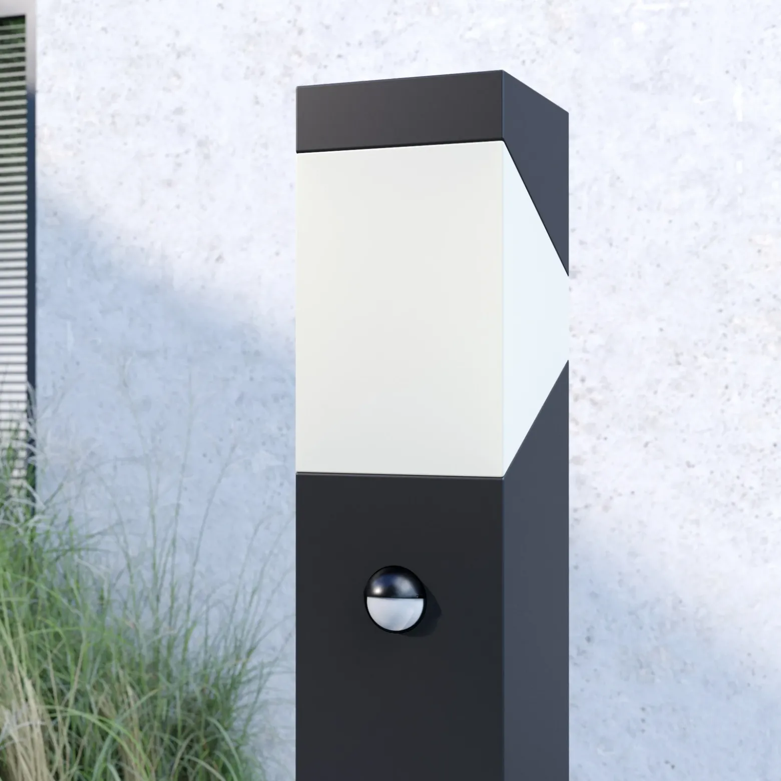 Bolardo luminoso Lucande Kiran, 100 cm, con sensor, gris, IP44, E27