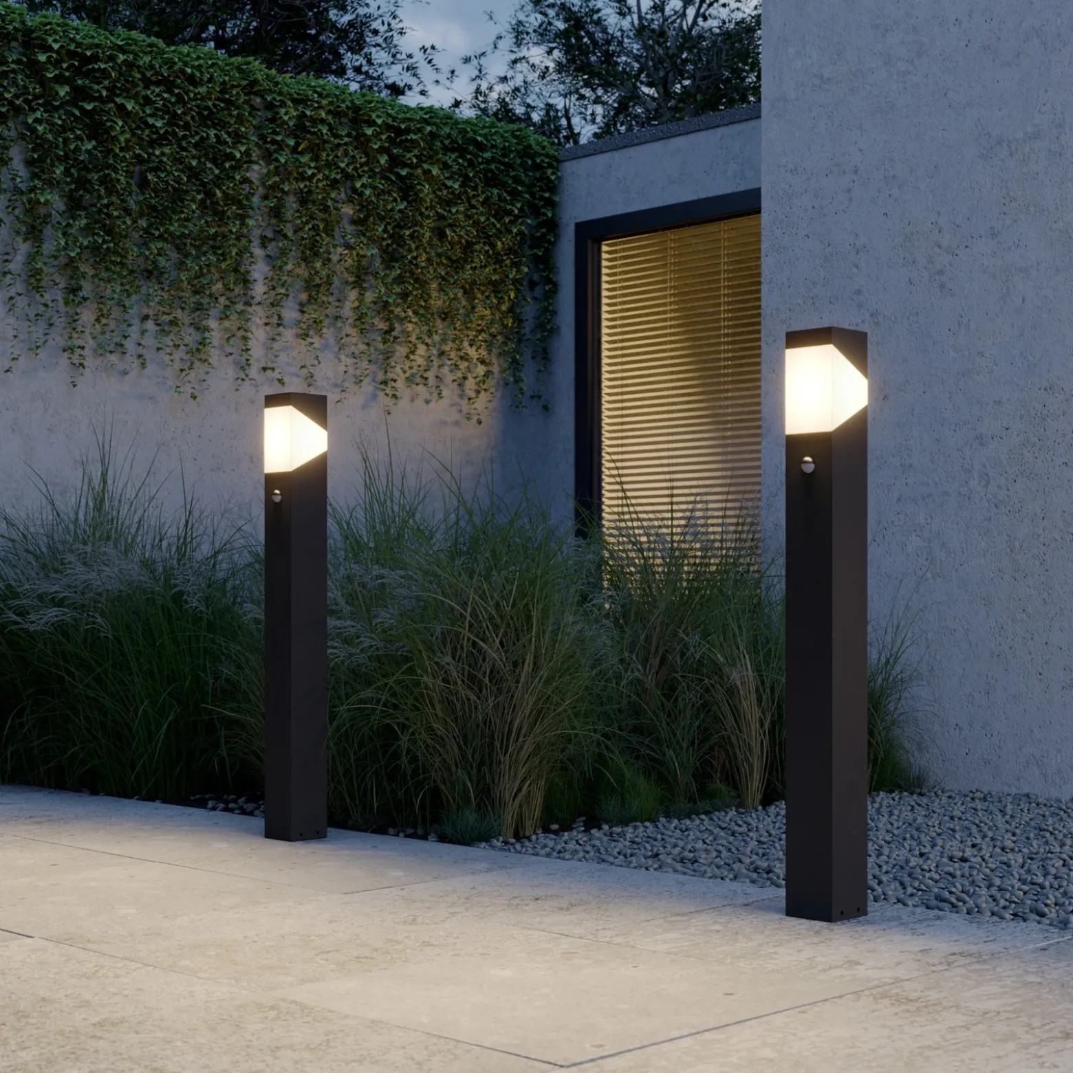 Bolardo luminoso Lucande Kiran, 100 cm, con sensor, gris, IP44, E27