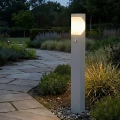Bolardo luminoso Lucande Kiran, 100 cm, con sensor, gris claro, IP44